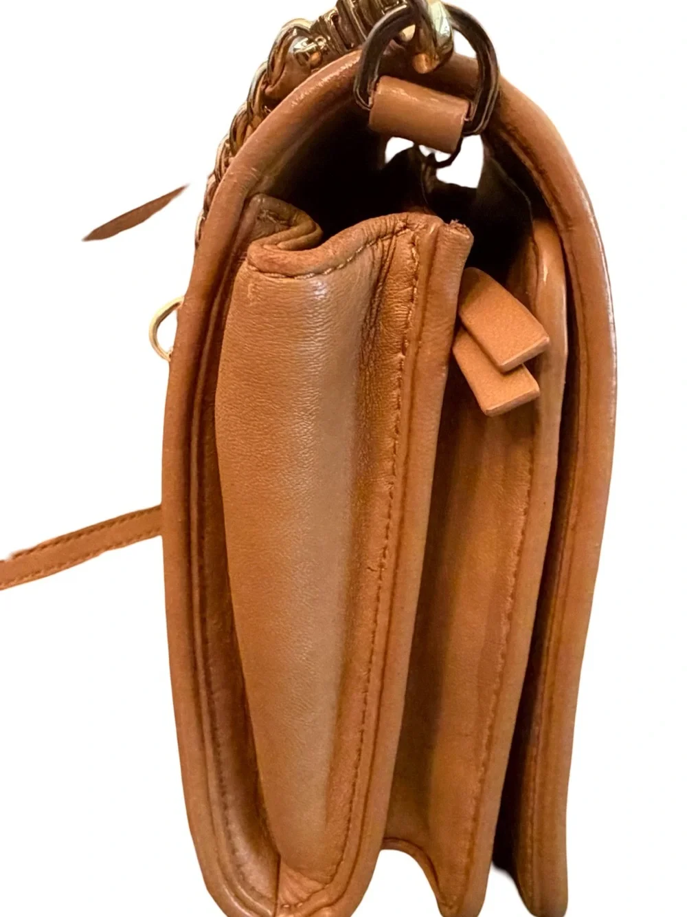 Tory Burch Alexa Crossbody Bag Quilted Chevron Tan Leather $428 Retail Gold Logo